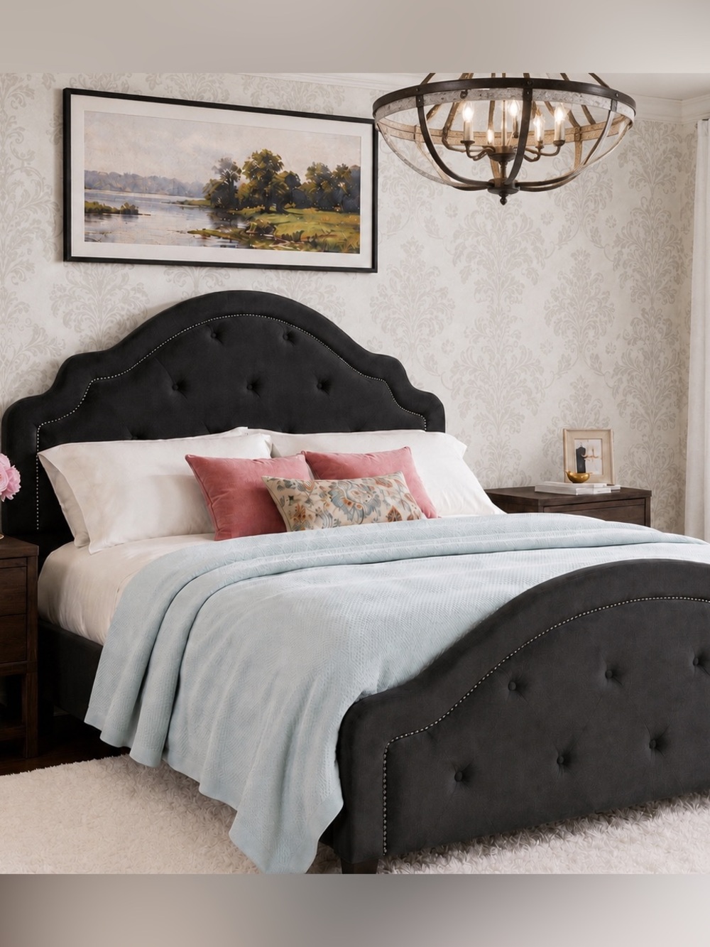 Madison Park Light Blue Blanket with Pink Accent Pillows